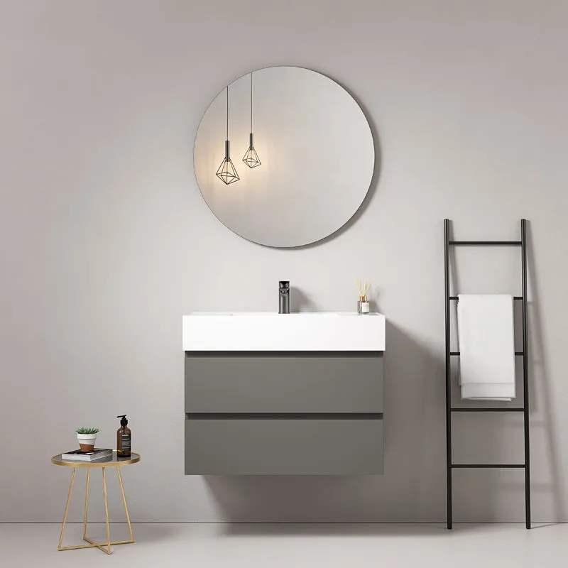 Mobile bagno sospeso 100 cm Grigio Londra Lavabo in Resina Specchio Tondo - Fiji Paint
