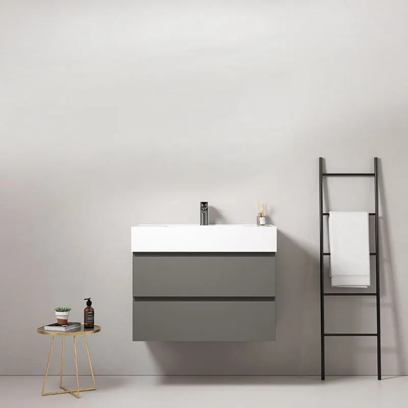 Mobile bagno sospeso 100 cm Grigio Londra Lavabo in Resina Senza Specchio - Fiji Paint