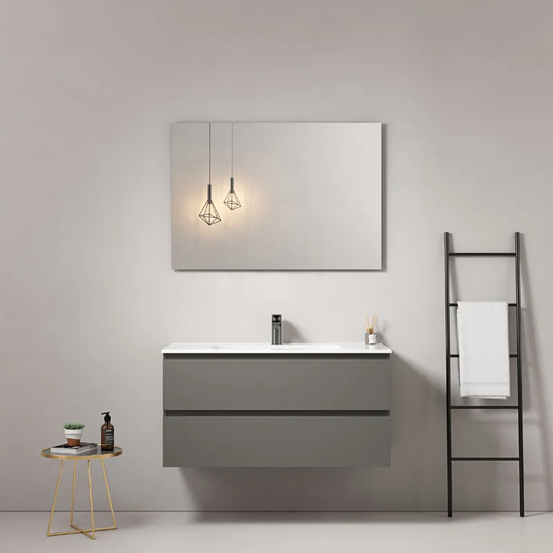 Mobile bagno sospeso 100 cm Grigio Londra Lavabo in Ceramica Specchio Quadro - Fiji Paint