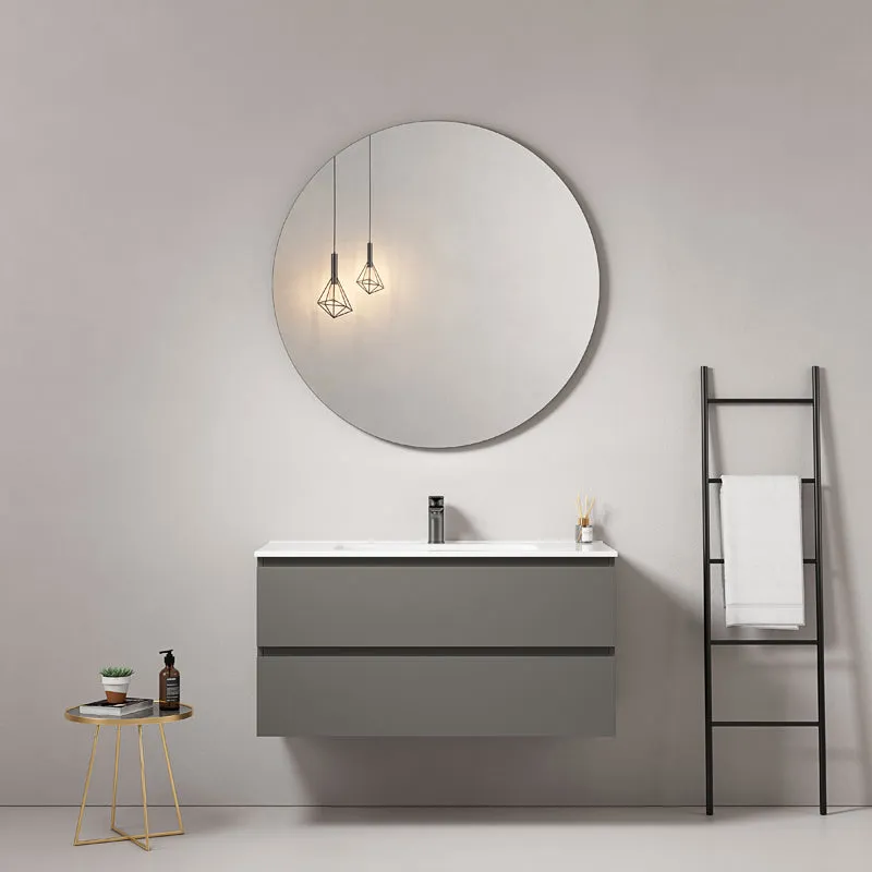 Mobile bagno sospeso 100 cm Grigio Londra Lavabo in Ceramica Specchio Tondo - Fiji Paint