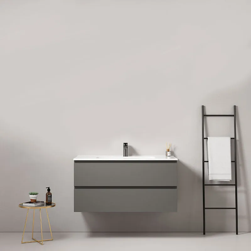 Mobile bagno sospeso 100 cm Grigio Londra Lavabo in Ceramica Senza Specchio - Fiji Paint