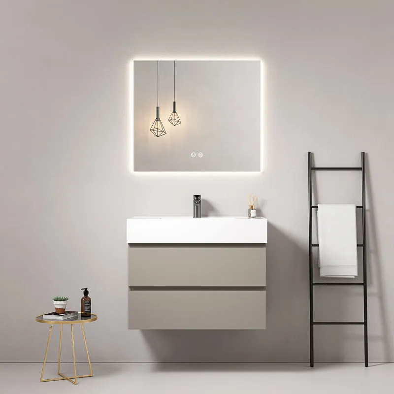 Mobile bagno sospeso 100 cm Grigio Cenere Lavabo in Resina Specchio Quadro Retroilluminato - Fiji Paint