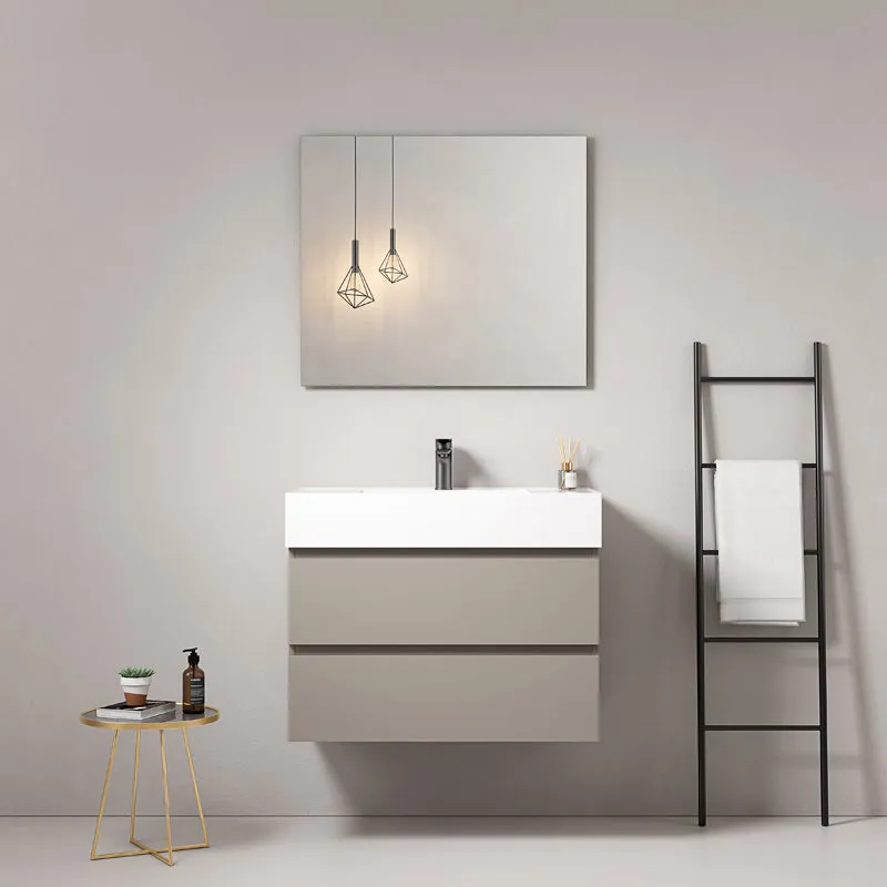 Mobile bagno sospeso 100 cm Grigio Cenere Lavabo in Resina Specchio Quadro - Fiji Paint