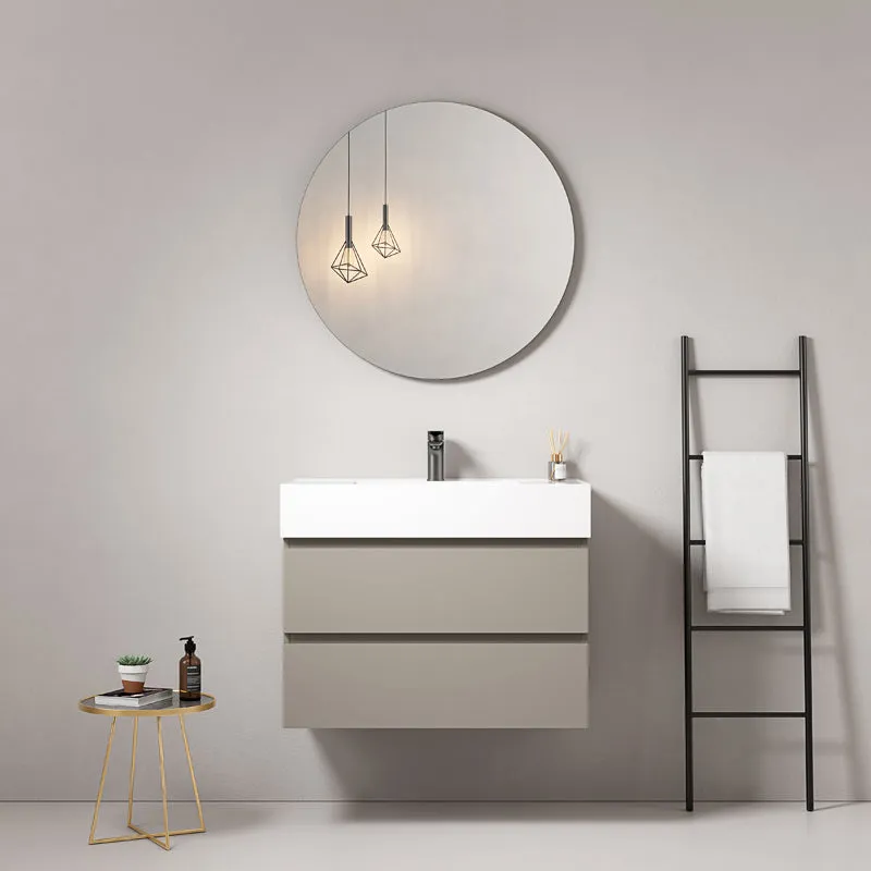 Mobile bagno sospeso 100 cm Grigio Cenere Lavabo in Resina Specchio Tondo - Fiji Paint