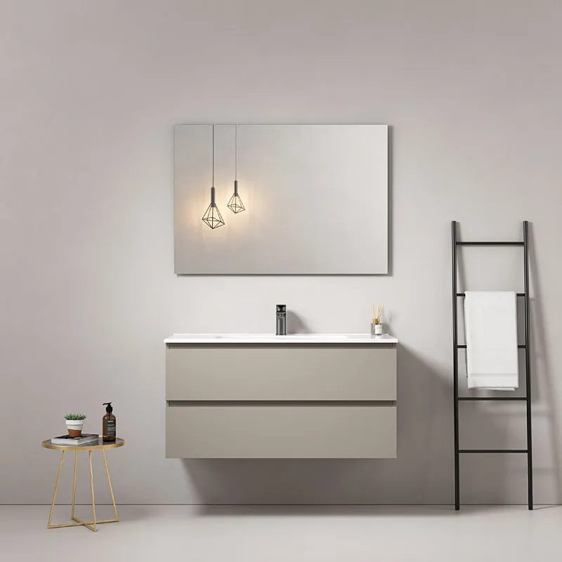 Mobile bagno sospeso 100 cm Grigio Cenere Lavabo in Ceramica Specchio Quadro - Fiji Paint