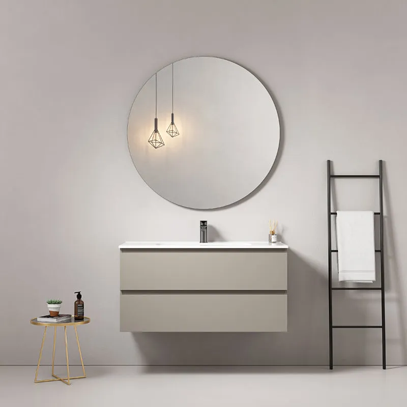 Mobile bagno sospeso 100 cm Grigio Cenere Lavabo in Ceramica Specchio Tondo - Fiji Paint