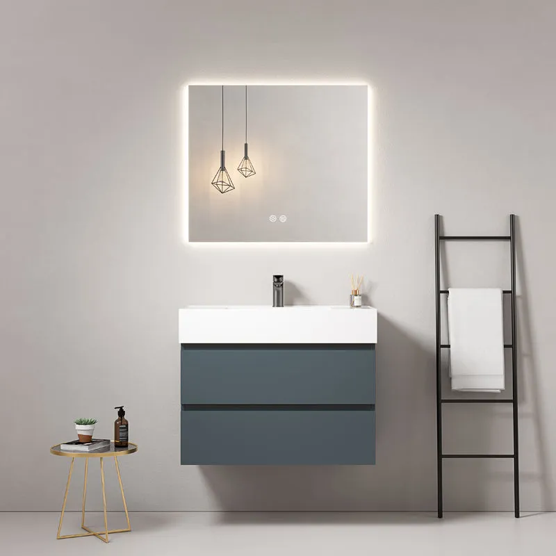 Mobile bagno sospeso 100 cm Blu Mare Lavabo in Resina Specchio Quadro Retroilluminato - Fiji Paint