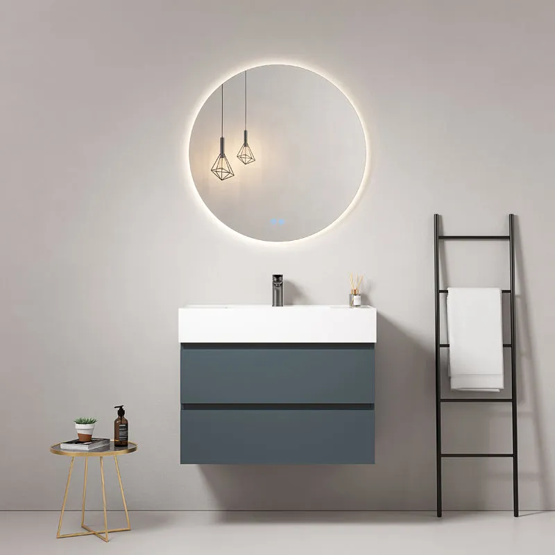 Mobile bagno sospeso 100 cm Blu Mare Lavabo in Resina Specchio Tondo Retroilluminato - Fiji Paint