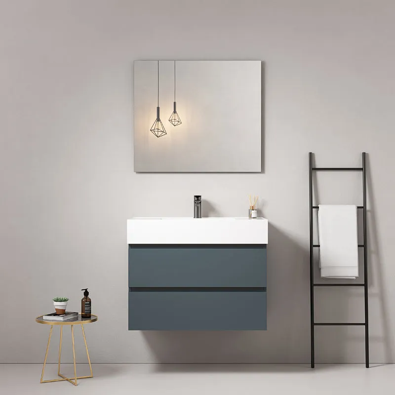 Mobile bagno sospeso 80 cm Blu Mare Lavabo in Resina Specchio Quadro - Fiji Paint