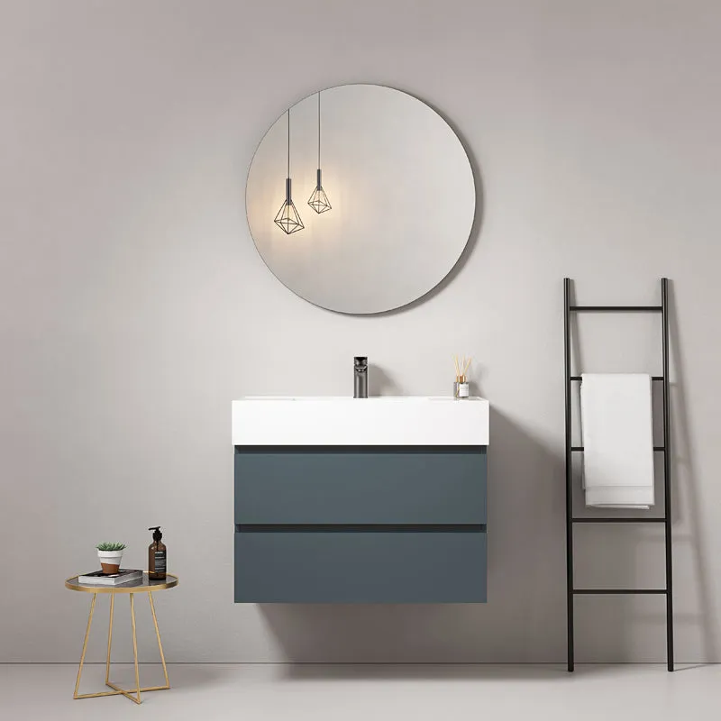 Mobile bagno sospeso 80 cm Blu Mare Lavabo in Resina Specchio Tondo - Fiji Paint