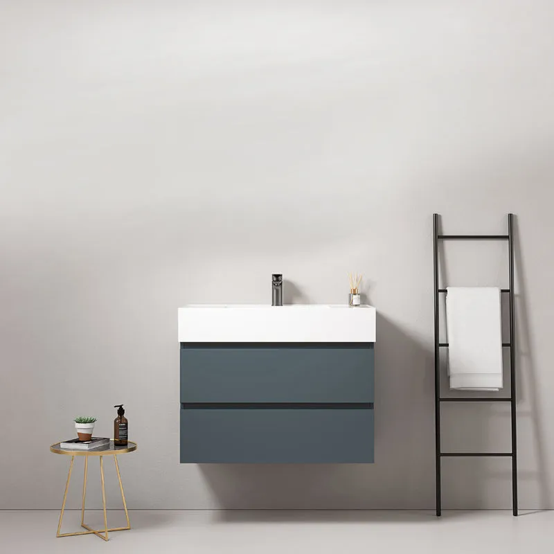 Mobile bagno sospeso 80 cm Blu Mare Lavabo in Resina Senza Specchio - Fiji Paint