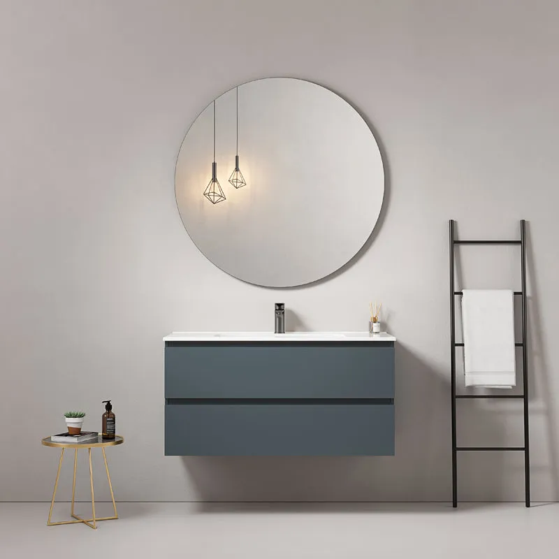 Mobile bagno sospeso 100 cm Blu Mare Lavabo in Ceramica Specchio Tondo - Fiji Paint
