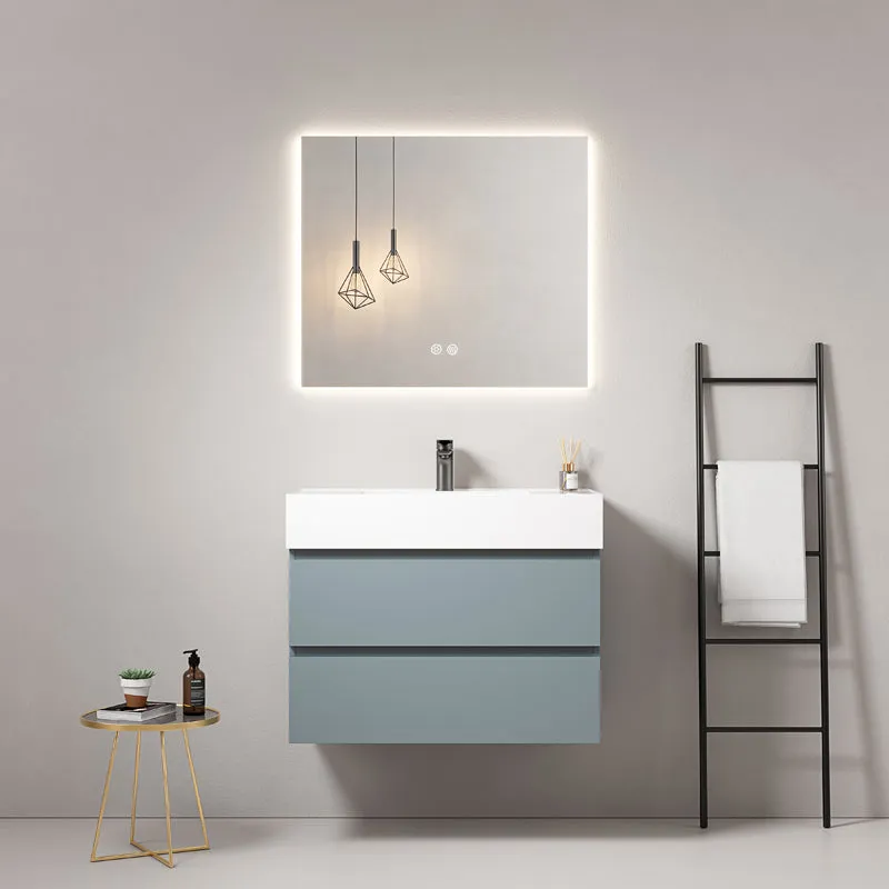 Mobile bagno sospeso 100 cm Blu Avio Lavabo in Resina Specchio Quadro Retroilluminato - Fiji Paint