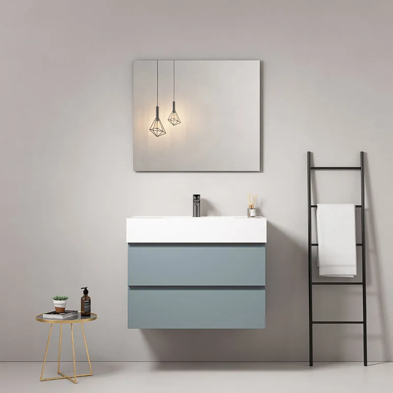 Mobile bagno sospeso 100 cm Blu Avio Lavabo in Resina Specchio Quadro - Fiji Paint