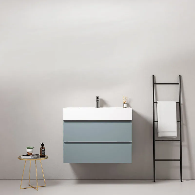 Mobile bagno sospeso 100 cm Blu Avio Lavabo in Resina Senza Specchio - Fiji Paint