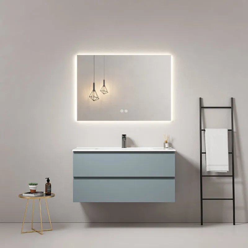 Mobile bagno sospeso 100 cm Blu Avio Lavabo in Ceramica Specchio Quadro Retroilluminato - Fiji Paint