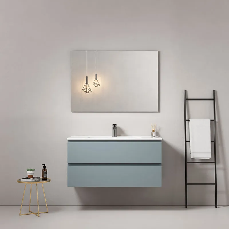 Mobile bagno sospeso 100 cm Blu Avio Lavabo in Ceramica Specchio Quadro - Fiji Paint