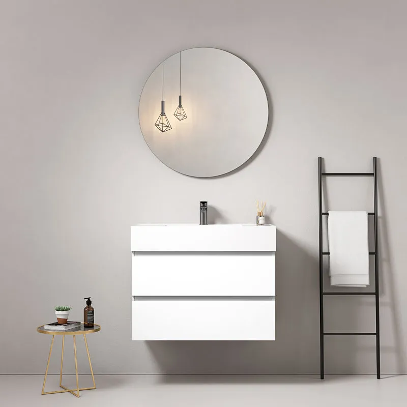 Mobile bagno sospeso 100 cm Bianco Lavabo in Resina Specchio Tondo - Fiji Paint