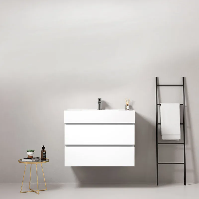 Mobile bagno sospeso 100 cm Bianco Lavabo in Resina Senza Specchio - Fiji Paint