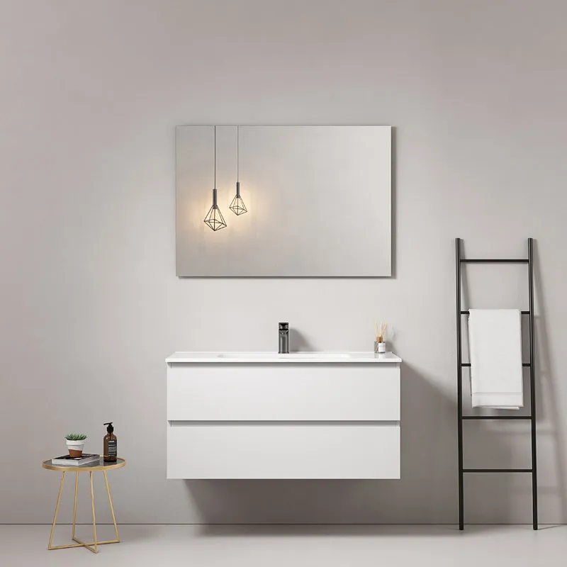 Mobile bagno sospeso 100 cm Bianco Lavabo in Ceramica Specchio Quadro - Fiji Paint