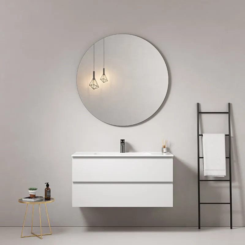 Mobile bagno sospeso 100 cm Bianco Lavabo in Ceramica Specchio Tondo - Fiji Paint