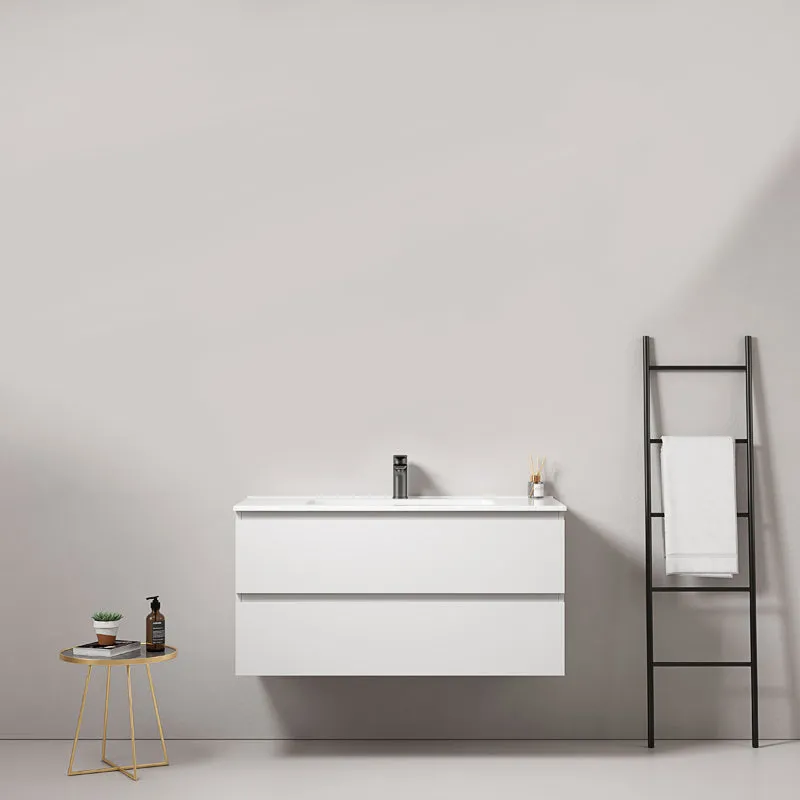 Mobile bagno sospeso 100 cm Bianco Lavabo in Ceramica Senza Specchio - Fiji Paint