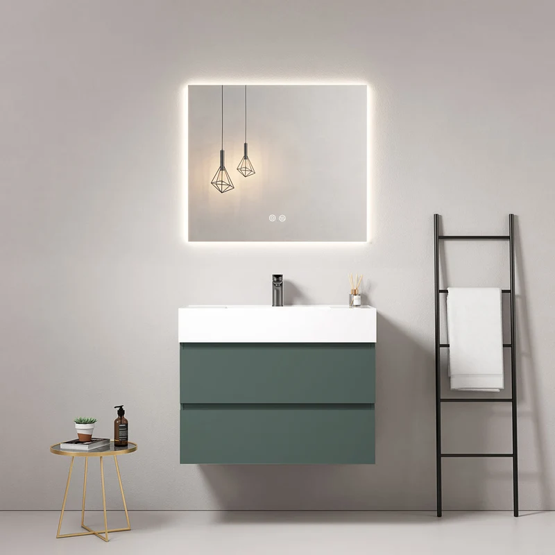 Mobile bagno sospeso 80 cm Verde Comodoro Lavabo in Resina Specchio Quadro Retroilluminato - Fiji Paint