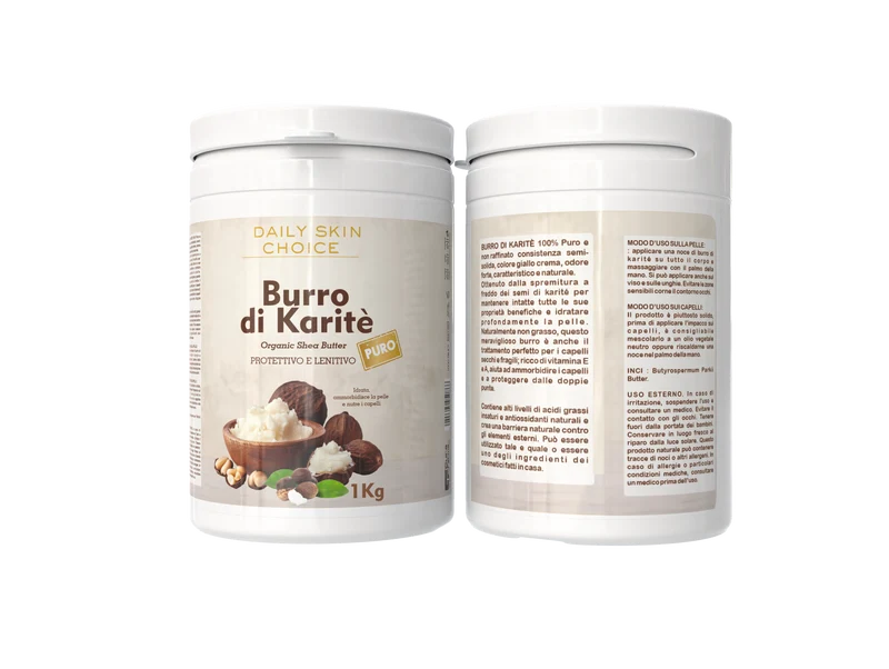 Burro di Karité Puro, Non Raffinato, Idratante Naturale per Pelle e Capelli, 1 kg