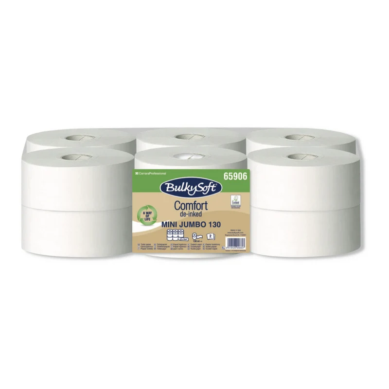 Carta Igienica Mini Jumbo Comfort 9 Rotoli Carta Doppio Velo De-Inchiostrata Bianca 130 m