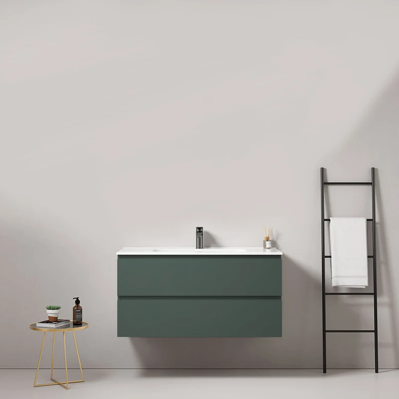 Mobile bagno sospeso 80 cm Verde Comodoro Lavabo in Ceramica Senza Specchio - Fiji Paint