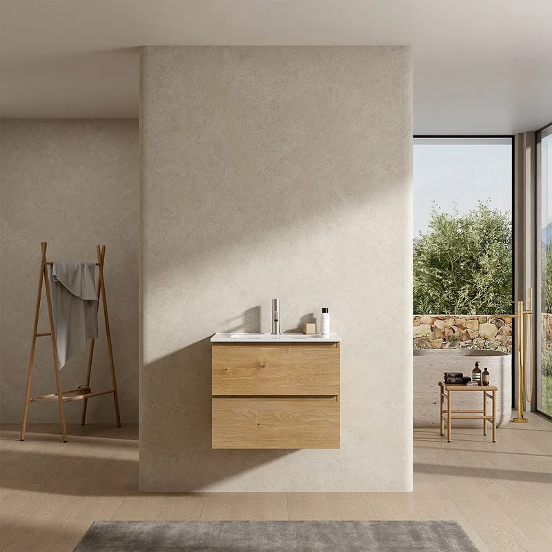 Mobile bagno sospeso 60 cm Bruno Medio Lavabo in Ceramica Senza Specchio - Fiji Wood