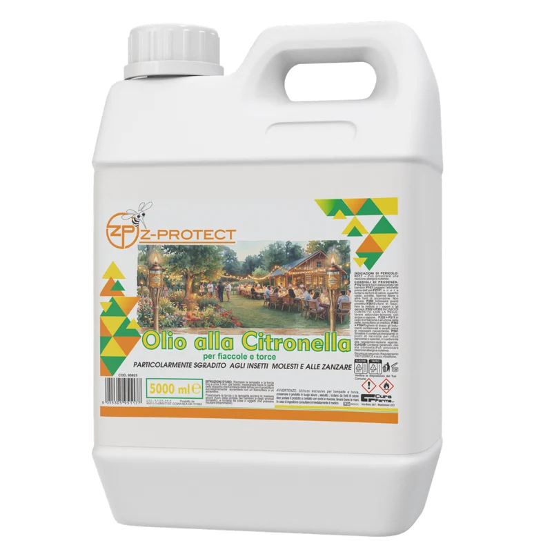 Olio alla Citronella 5 Litri – Repellente Naturale per Zanzare – Uso Esterno per Giardini, Terrazze e Campeggio – Profumazione Fresca e Duratura – Tanica