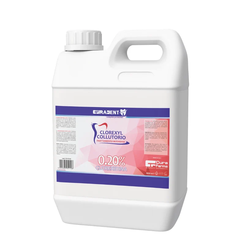 Collutorio Clorexidina 0,20% Professionale – Disinfettante Orale Antibatterico – Ideale per Igiene Orale e Prevenzione Infezioni Dentali – Uso Odontoiatrico e Domestico – Tanica da 5 Litri