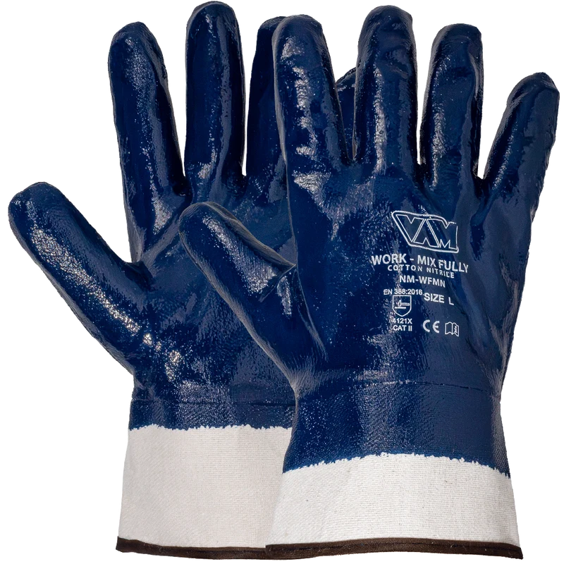 Guanti cotone interamente spalmati NBR VAM Work Mix Fully NM-WFMN - blu/bianco 240mm impermeabili - cartone 120 paia