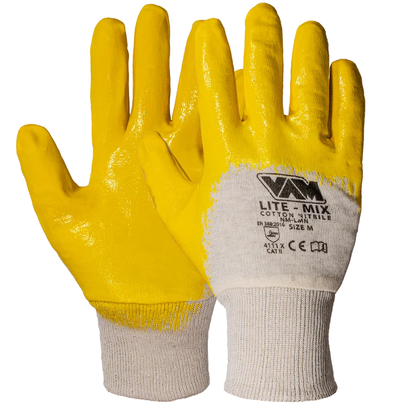 Guanti cotone spalmati nitrile VAM Lite Mix NM-LMN - giallo 240mm - cartone 120 paia