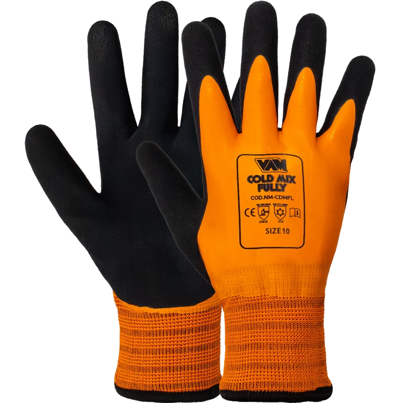 Guanti Acrilico Doppia Spalmatura Lattice VAM Cold Mix Fully NM-CDMFL - Arancione/Nero 240mm - Cartone 50 Paia