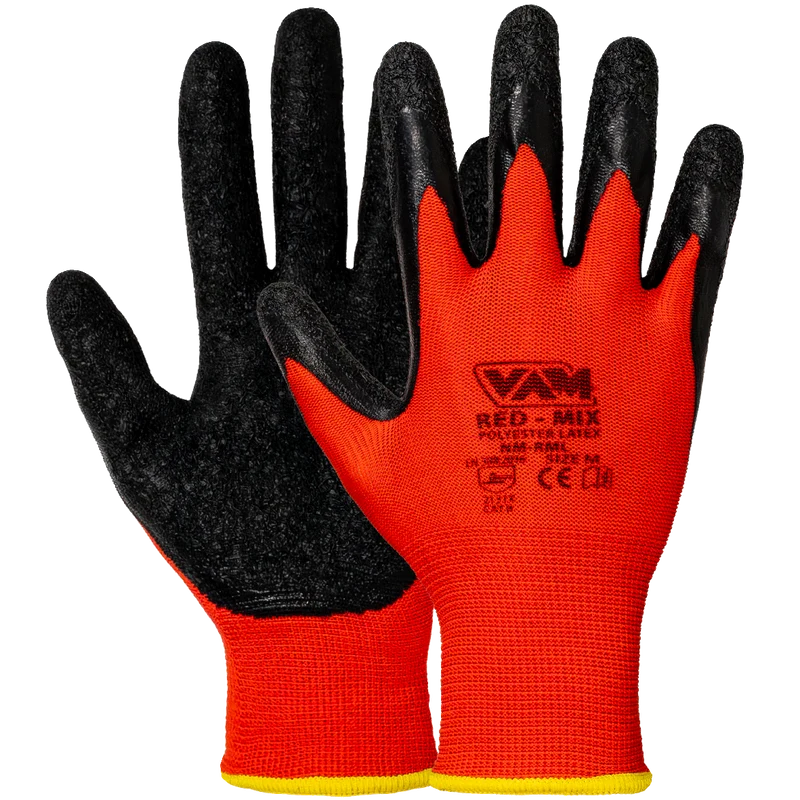 Guanti poliestere spalmati lattice VAM Red Mix NM-RML - rosso/nero 240mm crinkle - cartone 120 paia
