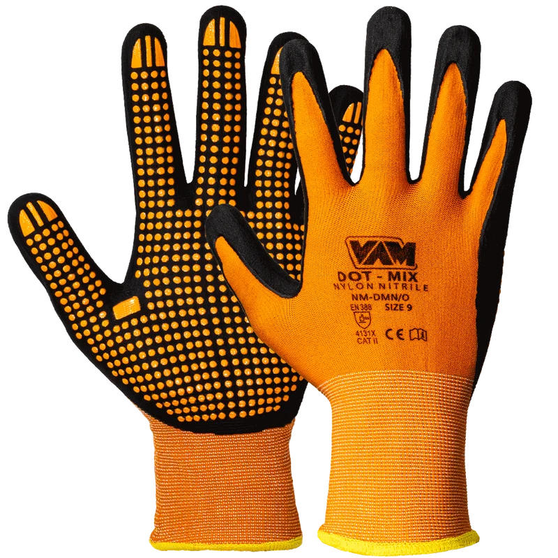 Guanti Nylon Puntinati VAM Dot Mix NM-DMN/O - Arancione 240mm - Cartone 120 Paia