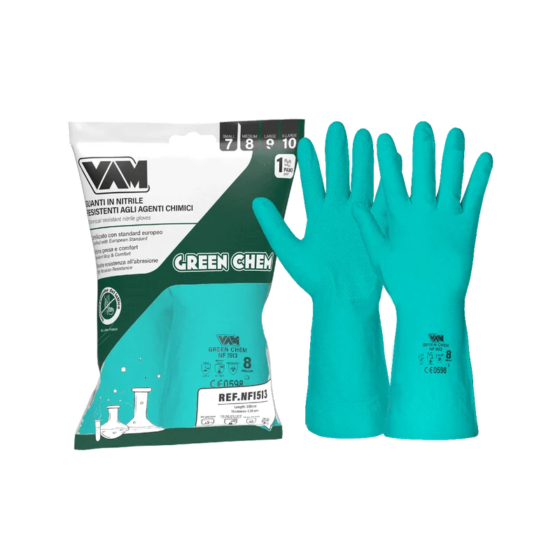 Guanti nitrile chimici VAM Green Chem NM-NF1513 - floccati 330mm - cartone 144 paia