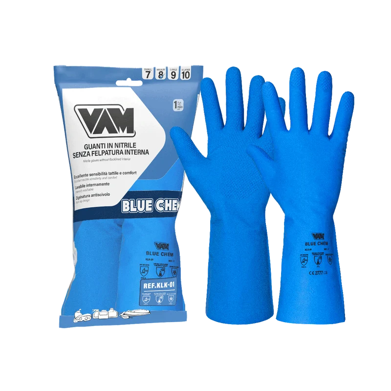 Guanti nitrile chimici VAM Blue Chem NM-KLK01 - leggeri 310mm - cartone 144 paia