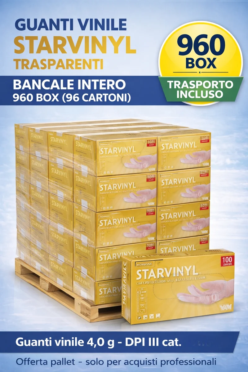 Guanti vinile STARVINYL trasparenti 4,0g - pallet 96 cartoni - DPI III cat. - trasporto incluso