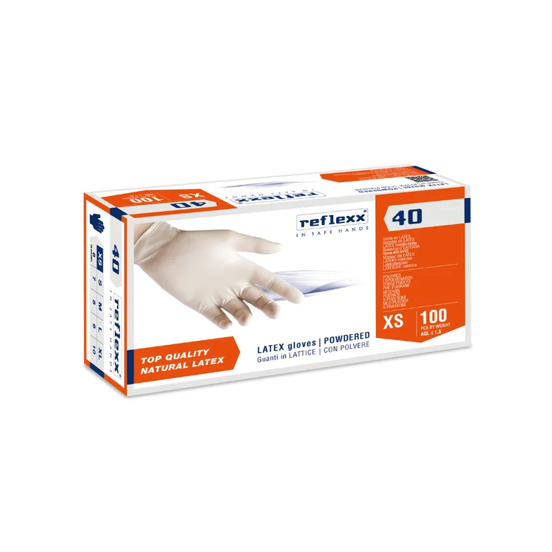 Guanti monouso in lattice con polvere: Reflexx 40 - 5,0 g | 40 | 10 box da 100 pezzi