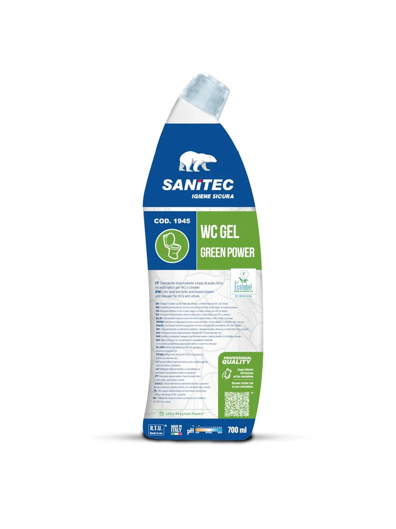 WC Gel Greenpower 1945 SANITEC - detergente disincrostante certificato EU Ecolabel - 8 flaconi da 700ml