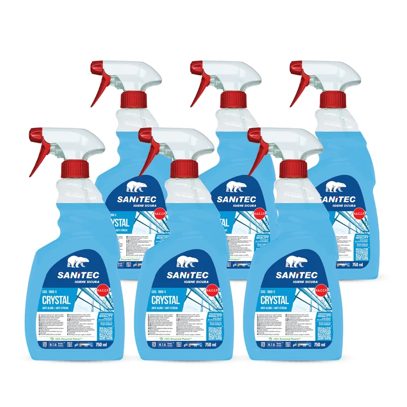 Crystal 1866-Sanitec - detergente multiuso per vetri e specchi anti-alone - 6 flaconi 750ml