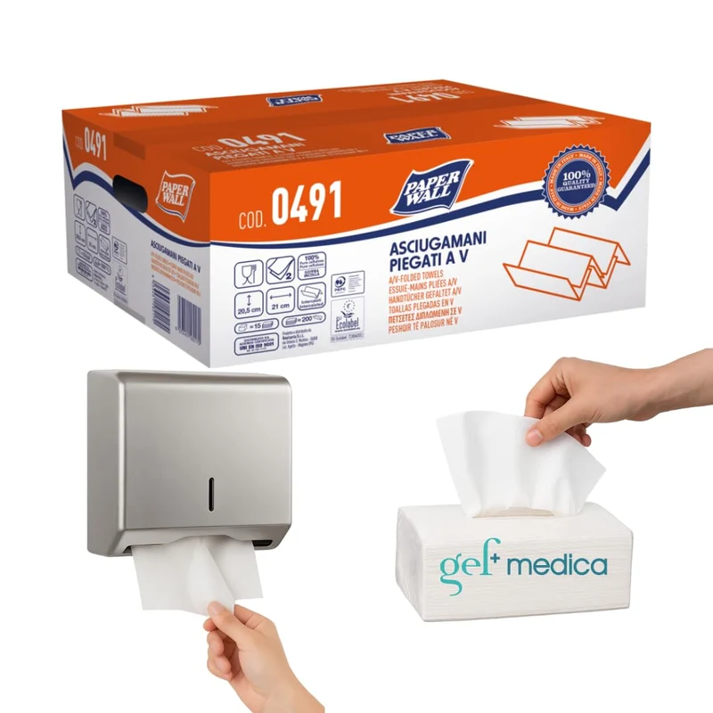 Asciugamani Piegati a V WALL0491 — 2 Veli Pura Cellulosa, 3.000 Fogli | GEF Medica