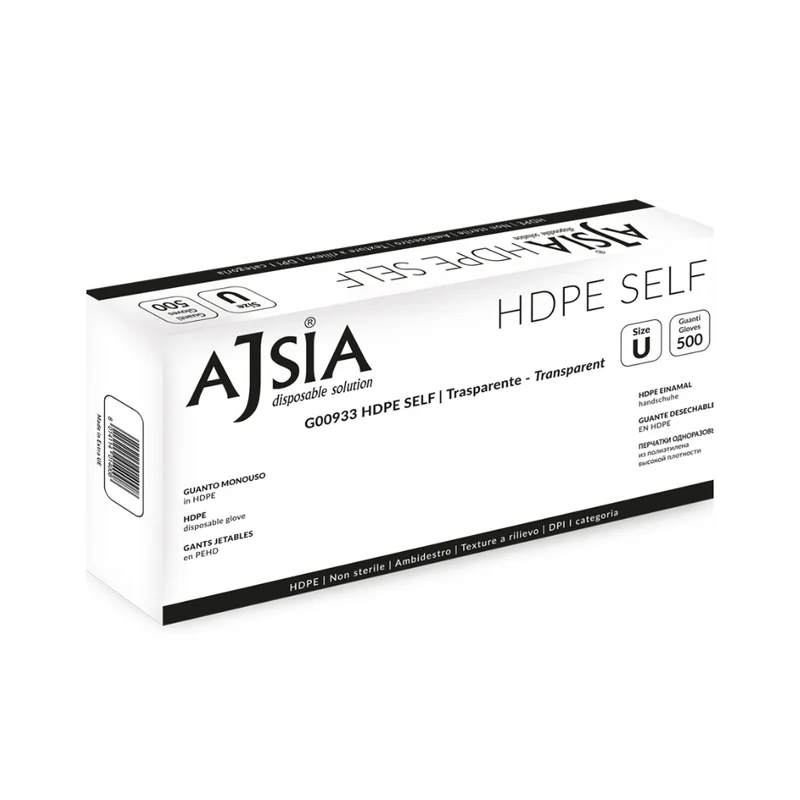 Guanti monouso in PE HDPE Self - 0,6 g | G00933 - Ajsia | 20 CF da 500 pezzi