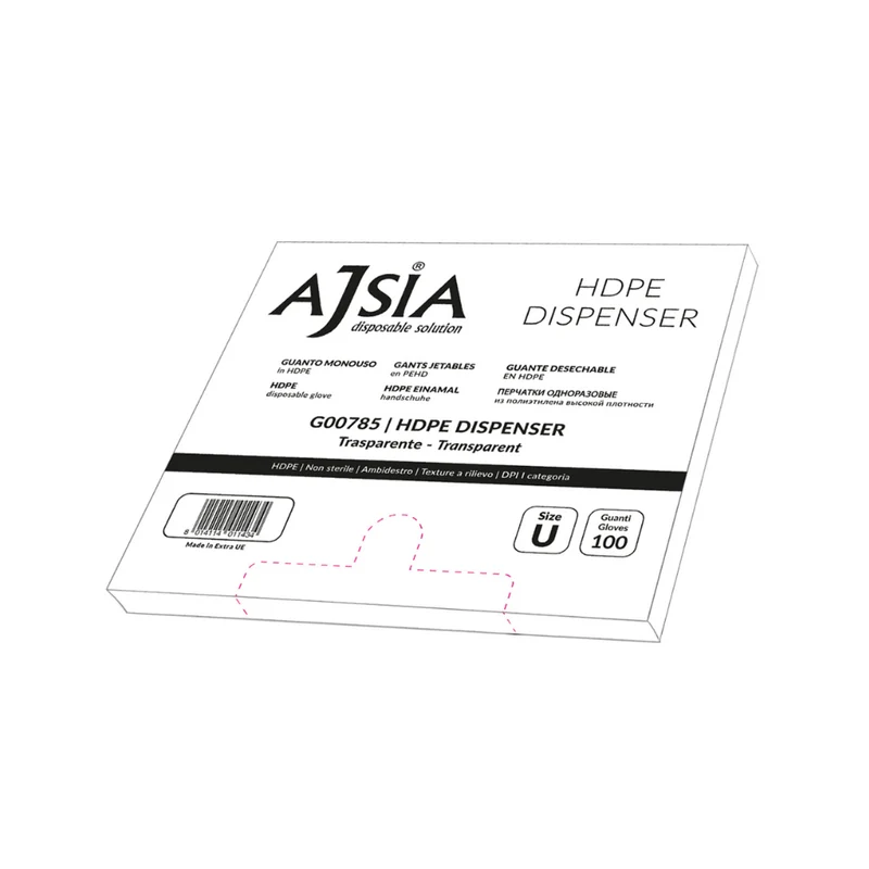 Guanti monouso in PE: HDPE Dispenser - 0,6 g | G00785 - Ajsia | 100 CF da 100 pezzi