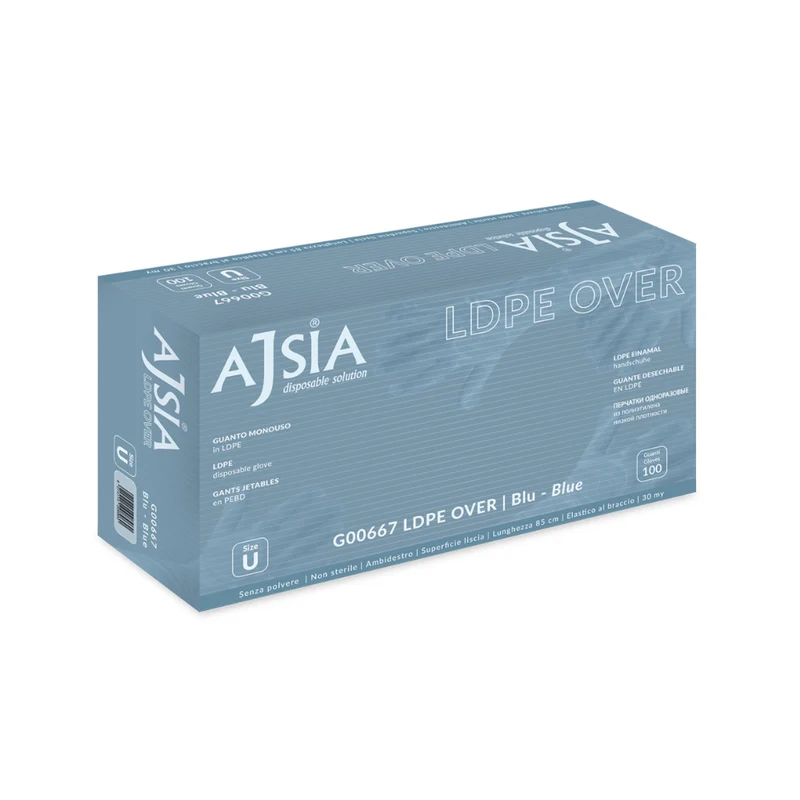 Guanti monouso in PE: LDPE Over - 5,7 g | G00667 - Ajsia | 10 Box da 100 pezzi