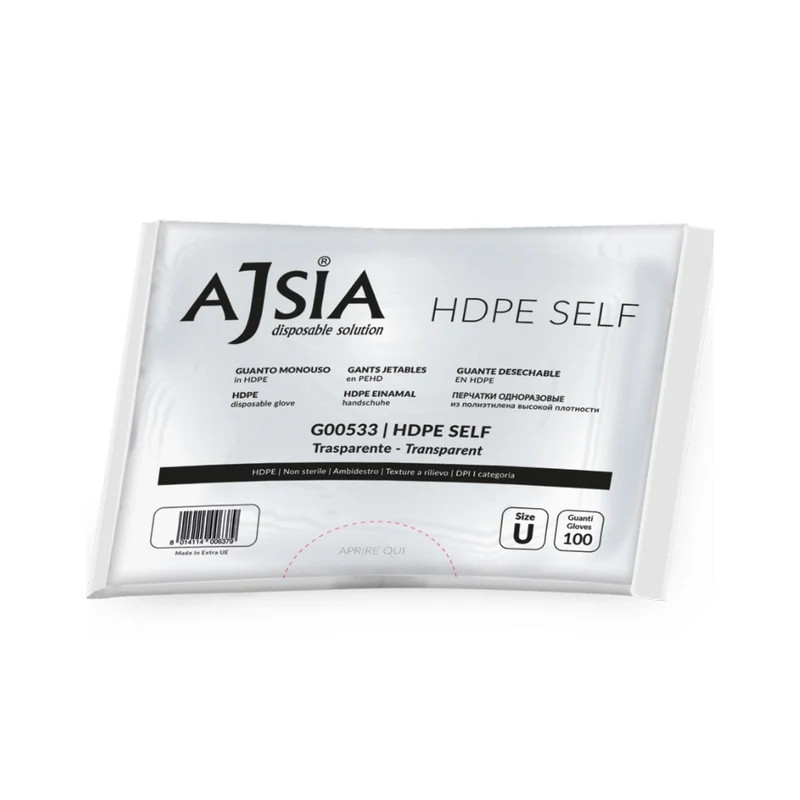 Guanti monouso in PE: HDPE Self - 0,6 g | G00533 - Ajsia | 100 CF da 100 pezzi