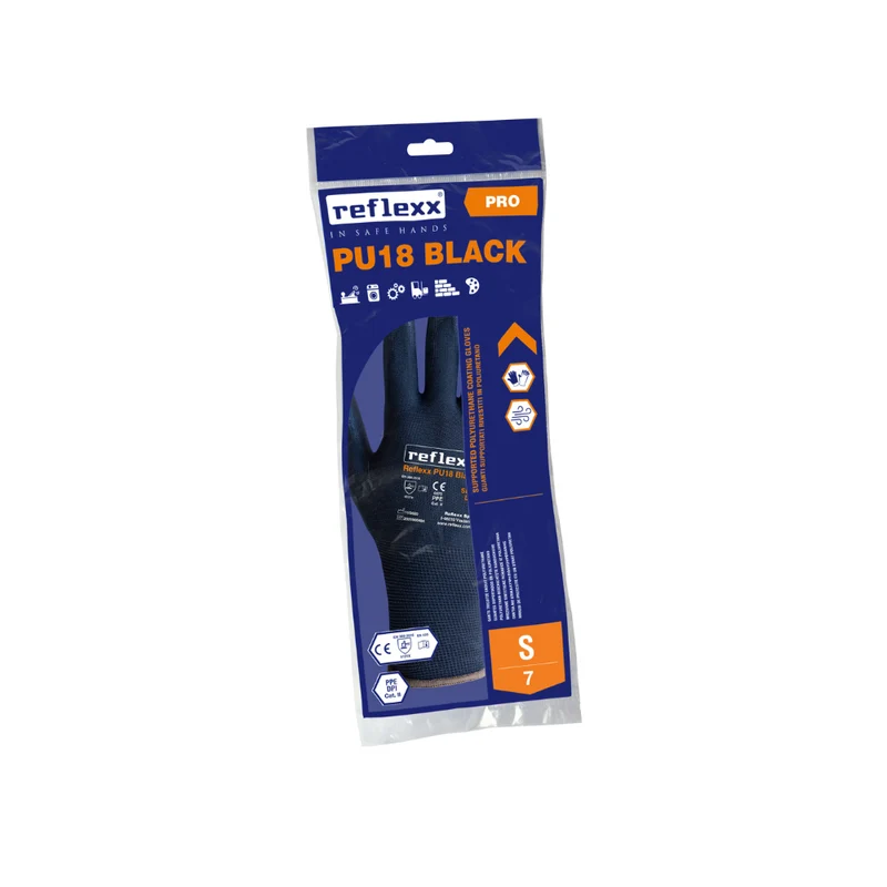 Guanti supportati in poliuretano nero: Reflexx PU18 - 1 paio | PU18B | 100 paia